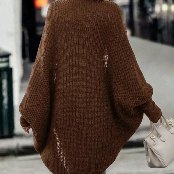 Brown Casual Women's Batwing Sleeve Duster Cardigan - Picture 2 of 5
